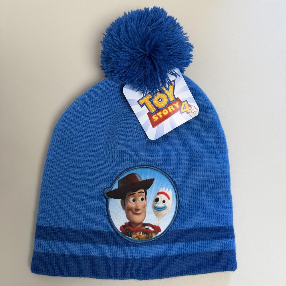 Disney Pixar Toy Story 4 Hat Beanie One Size Blue Woody Forky Boys Pom Pom